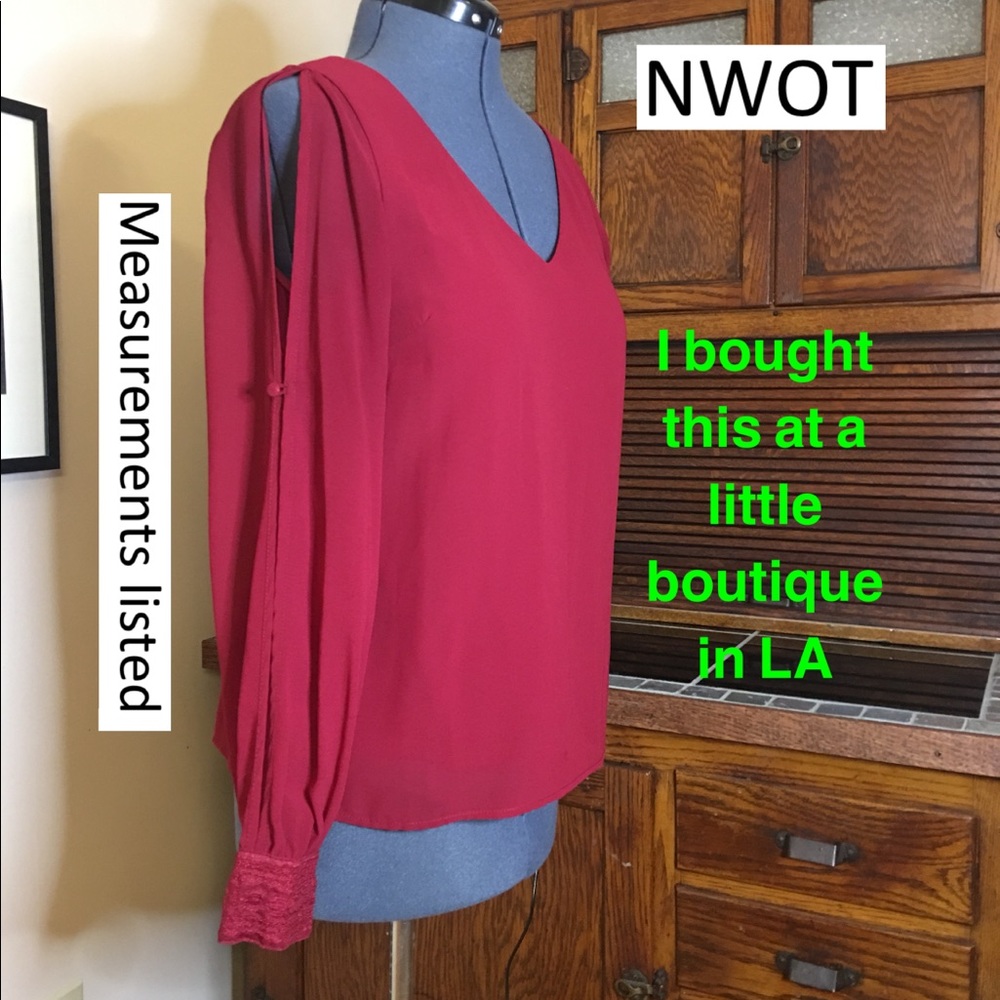 Boutique dark red blouse sz M slits in sleeves
